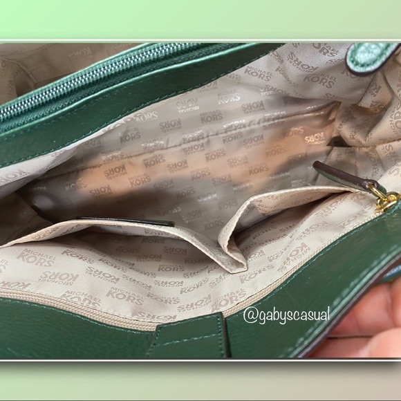 Michael Kors Hamilton Large Pebbled Leather Satchel Handbag / Tote Hunter Green - Picture 9 of 17